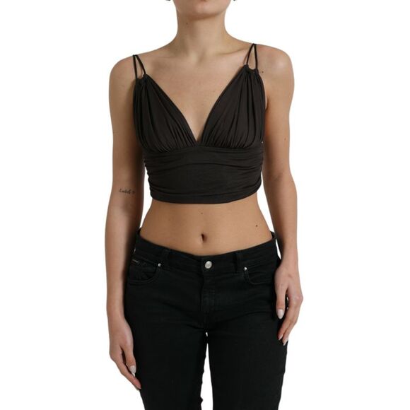 Dolce & Gabbana Brown Viscose Plunging V-neck Cropped Tank Women's Top